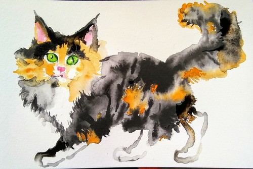 Original cat art watercolor - original,
