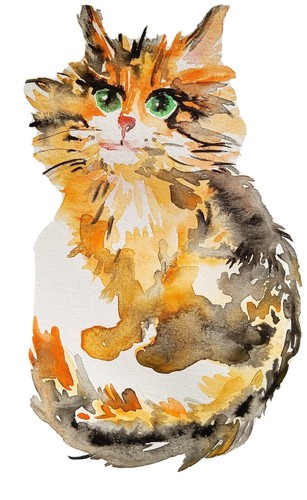Original cat art watercolor - original,